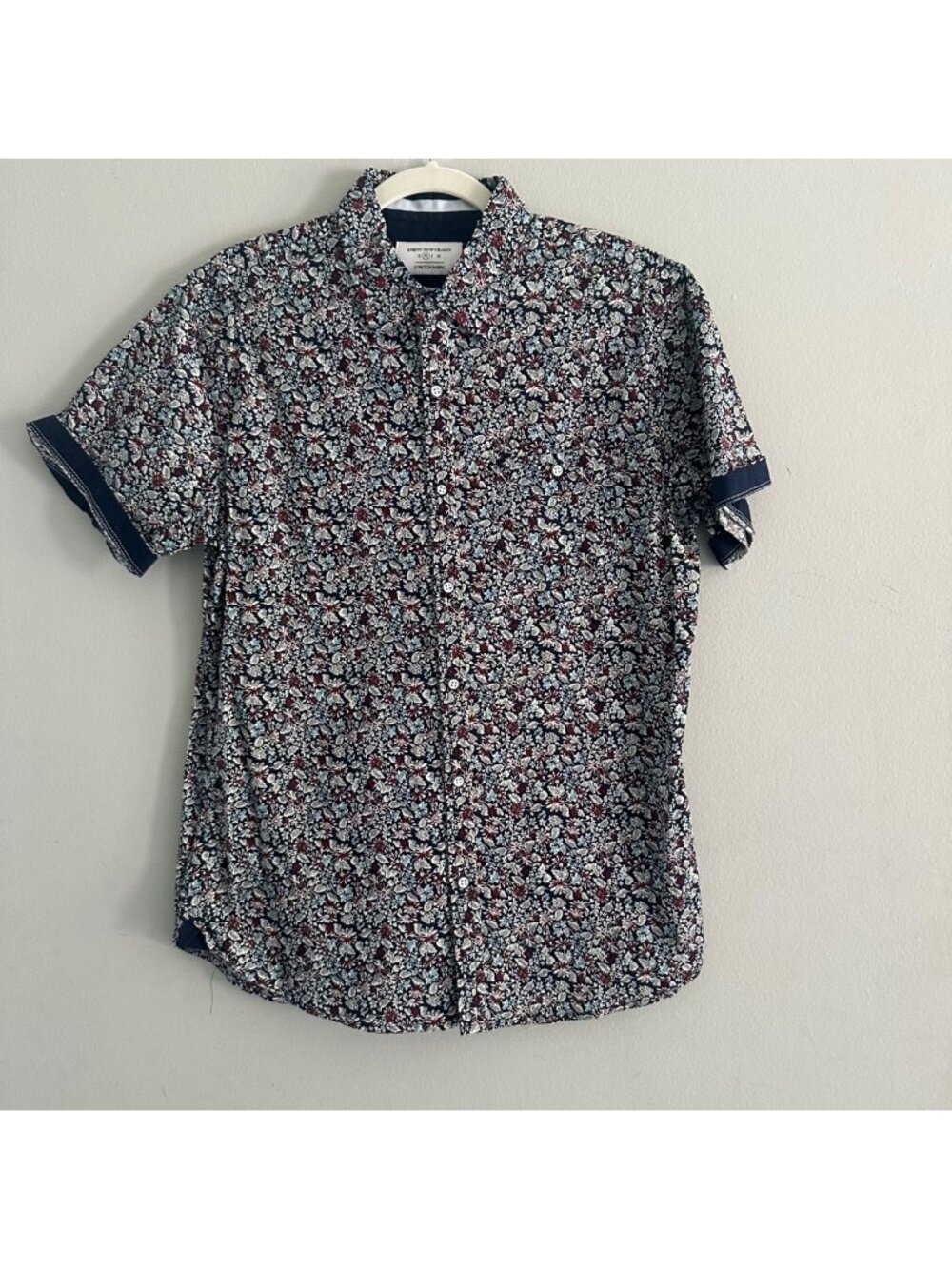 Paperdenim&Cloth Mens Slim Fit Floral Short Sleeve Button-Down Shirt Stretch
